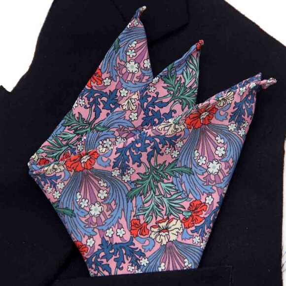 Hand Stitched Belgravia Silk Satin Fabric Pocket Square Bronwyn Floral Pattern - Picture 3 of 6